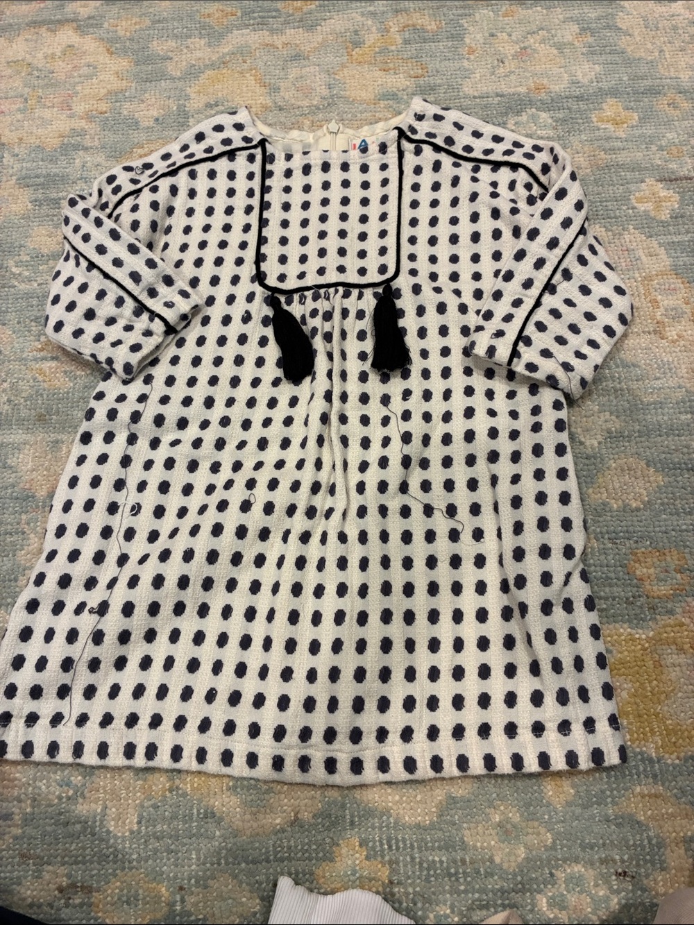 Girls' Cream and Navy Polka Dot Kids Dress - Size 4